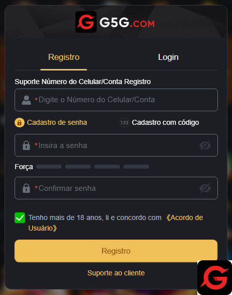 g5g.com Passo a Passo Cadastro